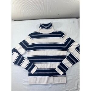 Valerie Stevens Casual Womens Striped Turtleneck Sweater Long Sleeve Knit Size M